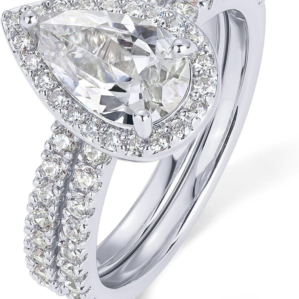 14K Gold Plated Pear Cubic Zirconia Eternity Engagement Promise Ring Women